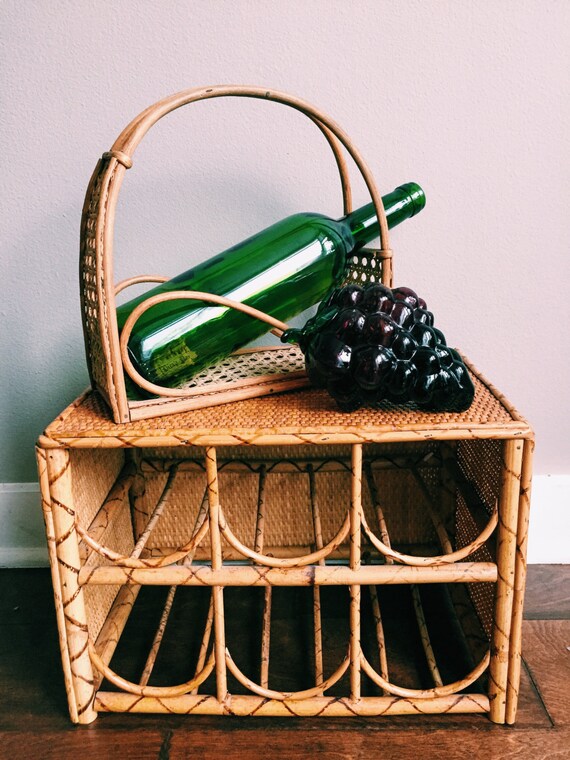 Vintage Rattan Bamboo Wine Holder Six Bottle Wine Rack