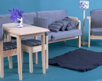 Dollhouse Furniture Barbie LIVING Room Set 1:6 scale wooden 12” dolls Monster High Bratz MH EAH 1/6 size miniature role-playing games + Gift