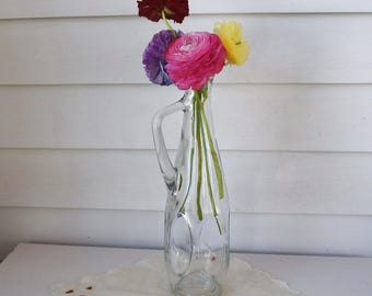 Vintage Glass Pitcher Clear Glass Vase