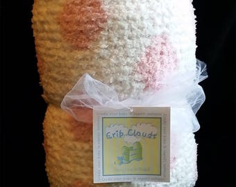 Crib Cloud Chunky Chenille Baby Blanket, 30"x40" Super Soft Baby Blanket Baby Pink & White Dot In Stock Ready To Ship, Perfect Baby Gift