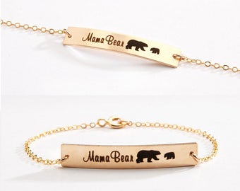 SALE-Mama Bear Bracelet-Gold Bar Bracelet-Personalized Gift for Mom-Baby Bears Cubs -14K Gold Filled-Rose Gold Filled,Sterling Silver-CG242B