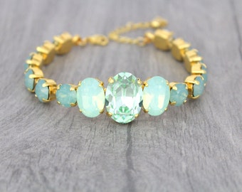 Gold bracelet, Bridal bracelet, Crystal bracelet, Mint bracelet, Seafoam green, Mint green crystal, Mint opal bracelet, Swarovski bracelet