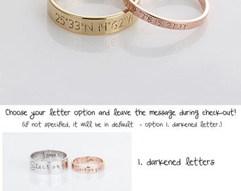 Dainty Rose Gold Couple Rings, Gold Coordinates Ring, Silver Wedding Bands, Stackable Latitude LongitudeBand, Gift for her, Gift for men