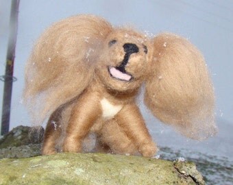 needle felt animal, felted dog, wool felt dog, merino dog felted, dog lover's gift, miniature felted dog, wool dog, waldorf toy by jade shen