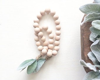 Wooden Bead Garland, Wood Bead Garland, Garland, Wood Beads, Bead Garland, lambs ear, summer decor, wood decor, lambs ear garland, rustic
