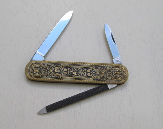 Vintage Toledo Solingen pocket knife / INOX Solingen enameled ladies knife / german made pocket knife slim folding engraved knife