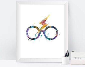 Glasses Harry Potter Watercolor Print Poster Harry Potter Artwork Wall Art Gift Harry Potter Gifts Kids Room Nursery Decor