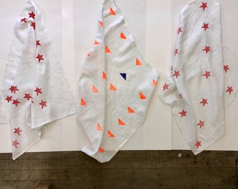 Hand printed baby muslin/swaddle/pram cover.
