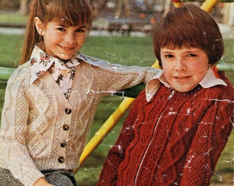 childs / childrens aran cardigans knitting pattern pdf aran jackets aran worsted 10ply 24-30 inch Instant download