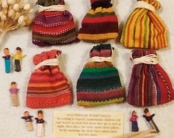Guatemalan Worry Dolls In Woven Drawstring Pouch With Gift Box