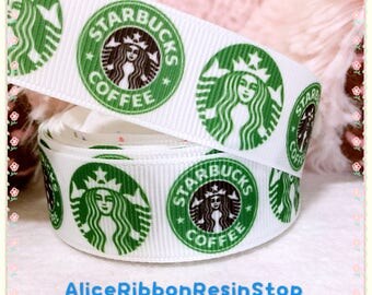 3 yards Starbucks logo grosgrain ribbon, Starbucks ribbon, Starbucks coffee ribbon, hair bow ribbon, grosgrain ribbon, hair bow DIY