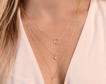 Delicate Layered Necklaces Set, Gold Layering Necklaces, Layered Set of 3 Necklaces,Dainty Minimal Necklaces, Gold Fill, Rose Gold Necklace