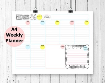 Weekly Planner Printable, A4 Weekly Planner, Weekly Calendar Printable, Filofax Binder, Undated Planner, Filofax A4, Printable Calendar,