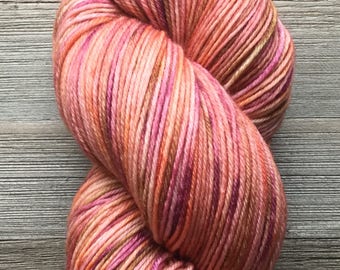 Hand Dyed Yarn, Hand Dyed Fingering Sock Yarn, 4ply Yarn, 75/25 Superwash Merino Nylon Yarn, Coral Reef 1 Hand Dyed on Gentle Sock Yarn