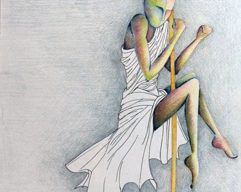 Title: "Pole"-original Design Framework-pastel and ink on paper-43.5 x 33.5 cm framed