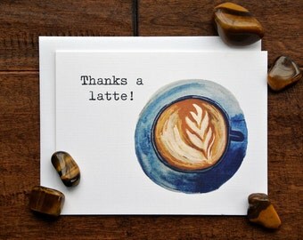 Blank Note Card Set, Thank You Card, Set of 5, Latte Pun