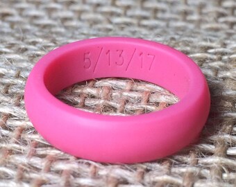 PERSONALIZED Name or Date! Women Silicone Ring! Custom Fitness Rubber Wedding Band!