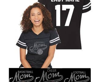 Rhinestone Sports Mom Shirts- Football Mom Shirts, Basketball Mom, Baseball Mom, Soccer Mom,Hockey Mom, Dance Mom, Cheer Mom Jerseys
