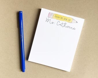 No. 2 Pencil -Teacher Notepad Small - Hand Painted Watercolor - Handwritten Design - Personalized Stationery - Teacher Gift - Handmade 4x5