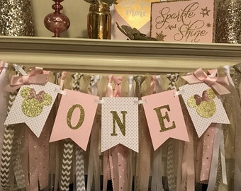 Pink & Gold Minnie Mouse Birthday Party - Minnie Mouse High Banner - Minnie Mouse 1st Birthday Pink and Gold