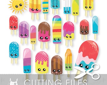 Kawaii Popsicles cutting files, svg, dxf, pdf, eps included - cutting files for cricut and cameo - Cutting Files SVG - CT1002
