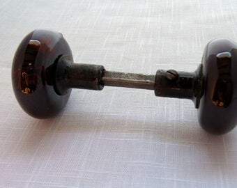 Bennington style porcelain door knob set/Brown swirl door knob set/antique door knob/porcelain door knob set/vintage door knob/Brown door