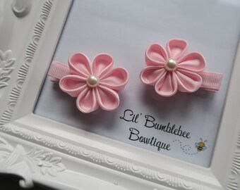 Kanzashi flower hair clips set, handmade flower hair clips set for girls, toddlers or babies-1 pair