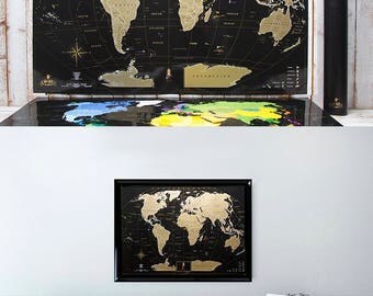 Full Color Deluxe Black Scratch Off Map - Places I’ve Been World Travel Map – Great Scratchable World Map Gift