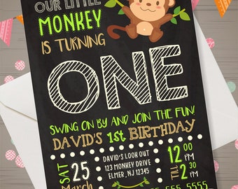 Monkey Birthday Invitation Monkey Invitations Monkey Invite Monkey First Birthday Monkey 1st Birthday Monkey Birthday Party Printables