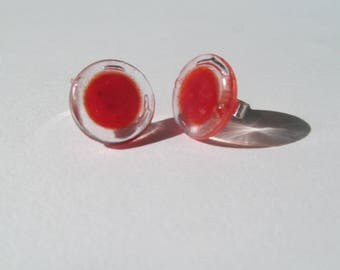 Resin, Plastic and Silver Stud Earrings - Red