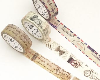 Retro Postage Washi Tape - Airmail / Hand / Script (1 pc / 3 pcs) Japanese Stationery Cute Masking Tape Set Deco Tape