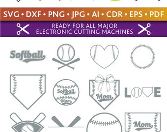 Softball Svg Softball Monogram Frames Svg Softball Frames Svg Cut Files Silhouette Studio Cricut Svg Dxf Jpg Png Eps Pdf Ai Cdr