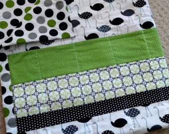 Modern Baby Quilt, Baby Quilt, PolkaDotOstrich Quilt, Handquilted Baby Quilt, Toddler Quilt, Baby Gift, Baby Strip Quilt