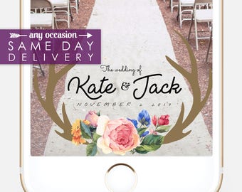 Rustic Wedding Snapchat Filter, Antlers Snapchat Geofilter, Snapchat Filter, Custom Geofilter, Custom Snapchat Filter, Bridesmaids, DIY Barn