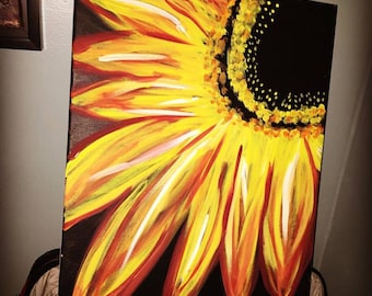 Welcome Sunflower acrylic on salvaged wood