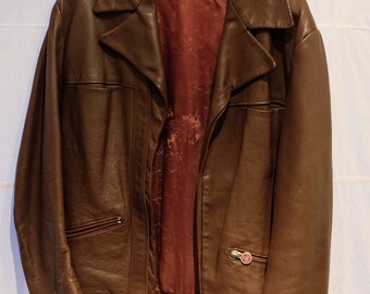 Vintage 1970s Brown Leather Bomber Jacket by Areitio, Size 6-10