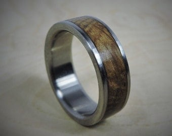 Titanium Ring, Wood Ring, Custom Made Ring, Wedding Ring, Charred Oak Whiskey Barrel Ring, Mens Ring, Womens Ring, Mens Wedding Ring