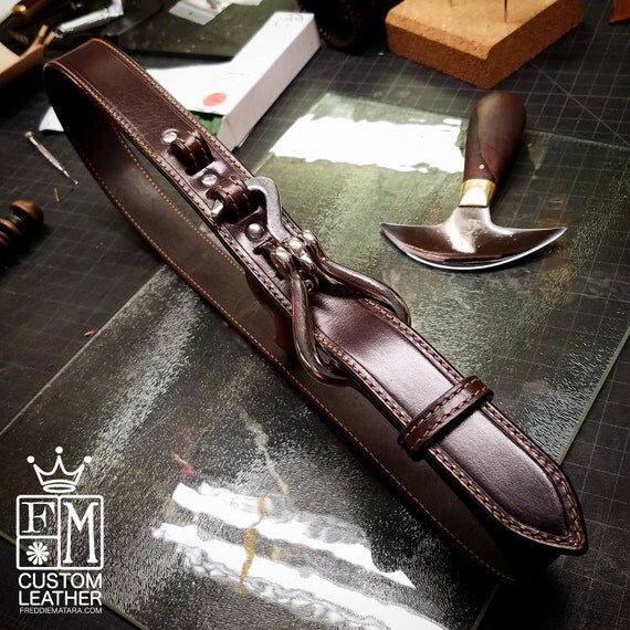 Brown Leather Horse Pick Belt Custom Made vintage look handmade for YOU in New York City by Freddie Matara