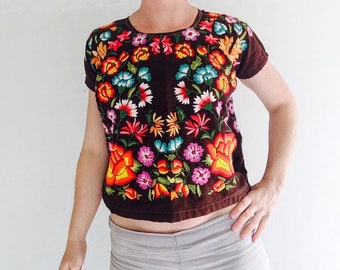 Hand Embroidered Tehuana Huipil aka Frida Kahlo Blouse. Oaxaca, Mexico. Vintage. Rare