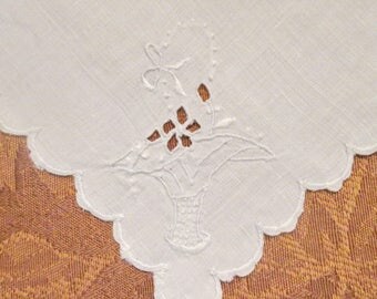 Seven Small Vintage Napkins - Embroidered White Luncheon Napkins - Embroidery and Cutwork