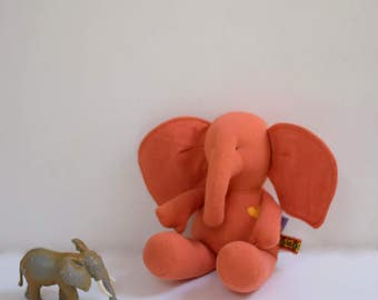 Handmade Baby Elephant stuffed animal doll upcycled eco toy orange soft fabric doll nursery decor Baby shower gift idea bubynoa Best Friend
