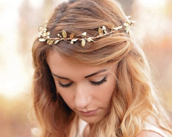 gold halo headband - bohemian bridesmaid crown - rustic headpiece - woodland bridesmaid crown - rustic gold flower crown - gold boho halo