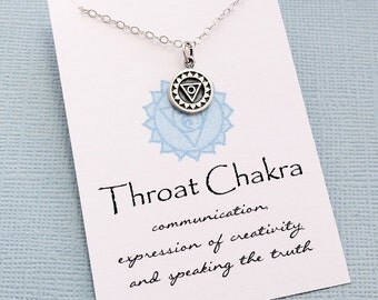 Throat Chakra Necklace | Yoga Jewelry | Chakra Charm Pendant | Sanskrit Charm | Meditation Jewelry | Quote Card | Sterling Silver