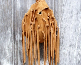 Leather Wristlet in Honey Brown Suede with Long Fringe by Stacy Leigh