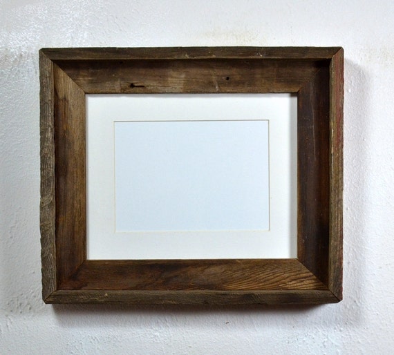 8x10 wood picture frame with white 5x7 mat from by barnwood4u
