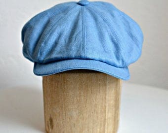 Men's Linen Newsboy Hat - Men's Newsboy Cap - Blue Linen Cap