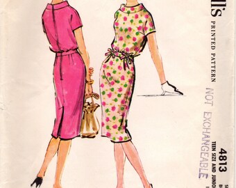 1950s McCall's 4813 Vintage Sewing Pattern Junior Sheath, Slim Dress, One Piece Dress Size 13 Bust 33