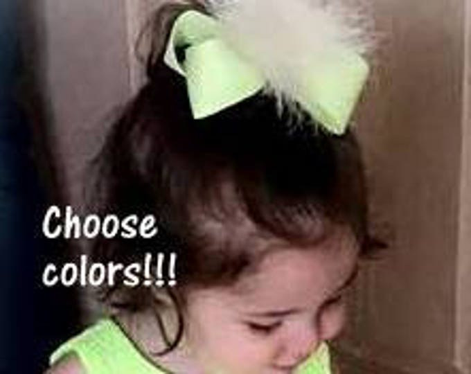 Girls hairbows, Hair Bows, feather Bow, Lot Set of 2, Wedding hairbow, Flower Girl Bows, Party hair Bow, Marabou Bows, You Pick your colors