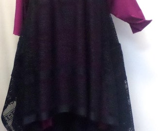 Coco and Juan, Plus Size Tunic Top, Lagenlook, Layering Tunic Top, Navy Blue, Lace, Women’s Tunic, Size 1 Fits 1X,2X Bust to 50 inches
