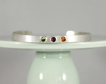 Birthstone bracelet - Sterling silver cuff bracelet - Mother's jewelry - Birthstone jewelry - New mom gift - Grandma gift - Crystals - TYI